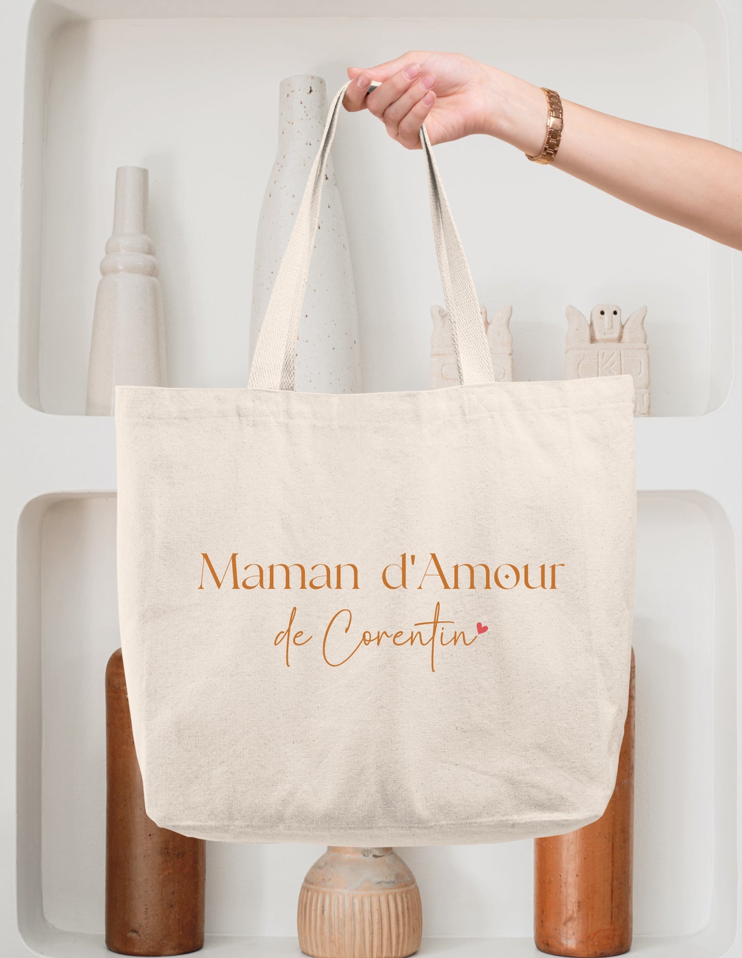 Cabas Personnalisé en coton, Sac cabas coton personnalisé “Maman d’Amour”, Cadeau maman, Fête des Mères