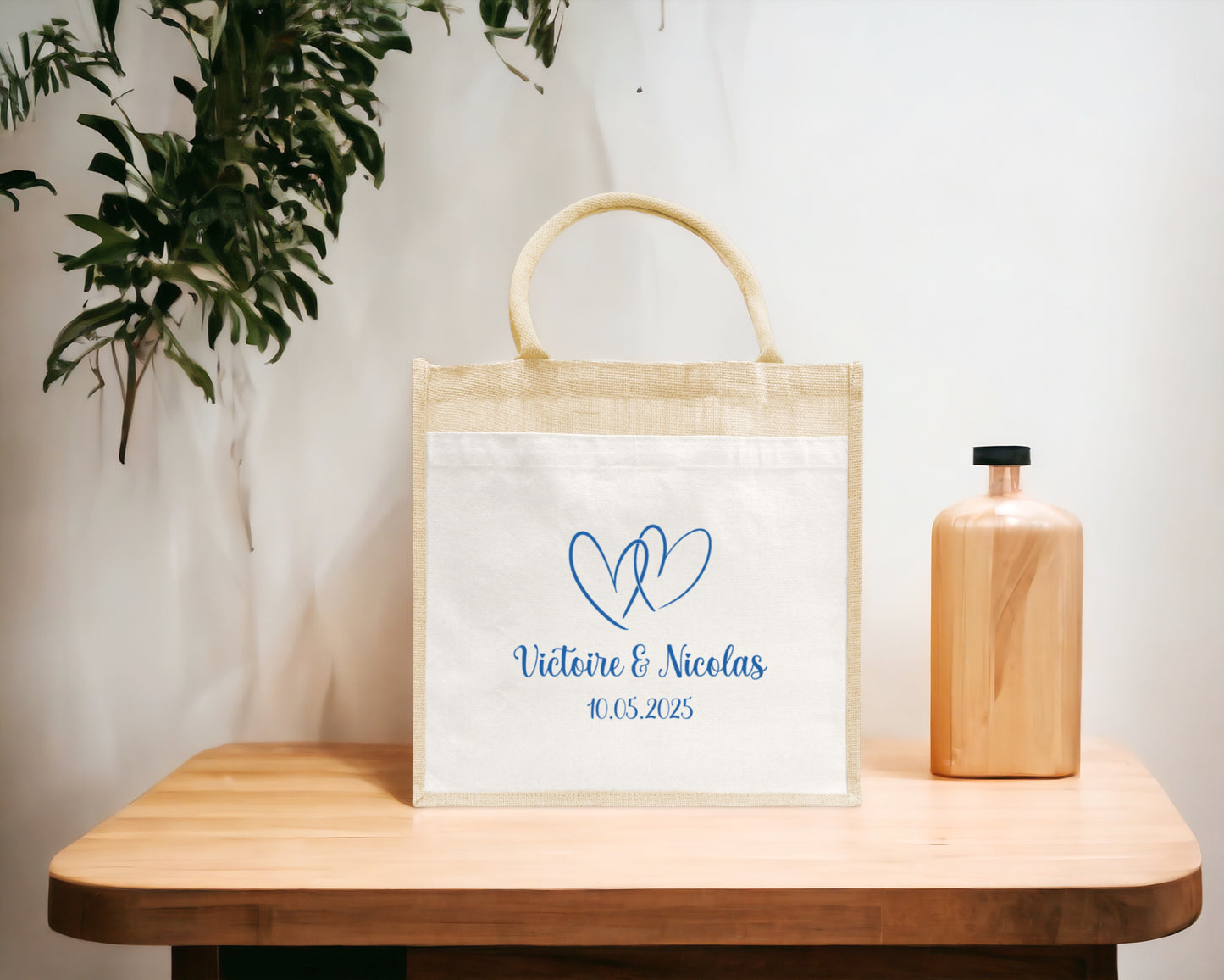Sac en jute et coton personnalisé mariage, Sac EVJF, Sac de la mariée, Cabas personnalisé mariage