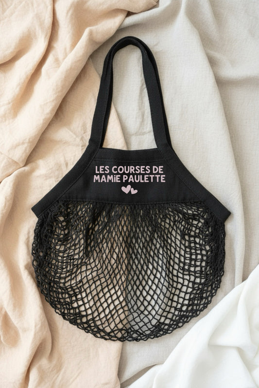 Sac filet courses personnalisé Les courses de + prénom – Sac marché réutilisable – Cadeau personnalisé – Mamie maman