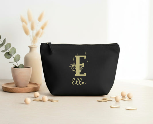 Trousse personnalisée initiale + prénom – Pochette coton – Cadeau personnalisé femme enfant – Anniversaire – Rangement