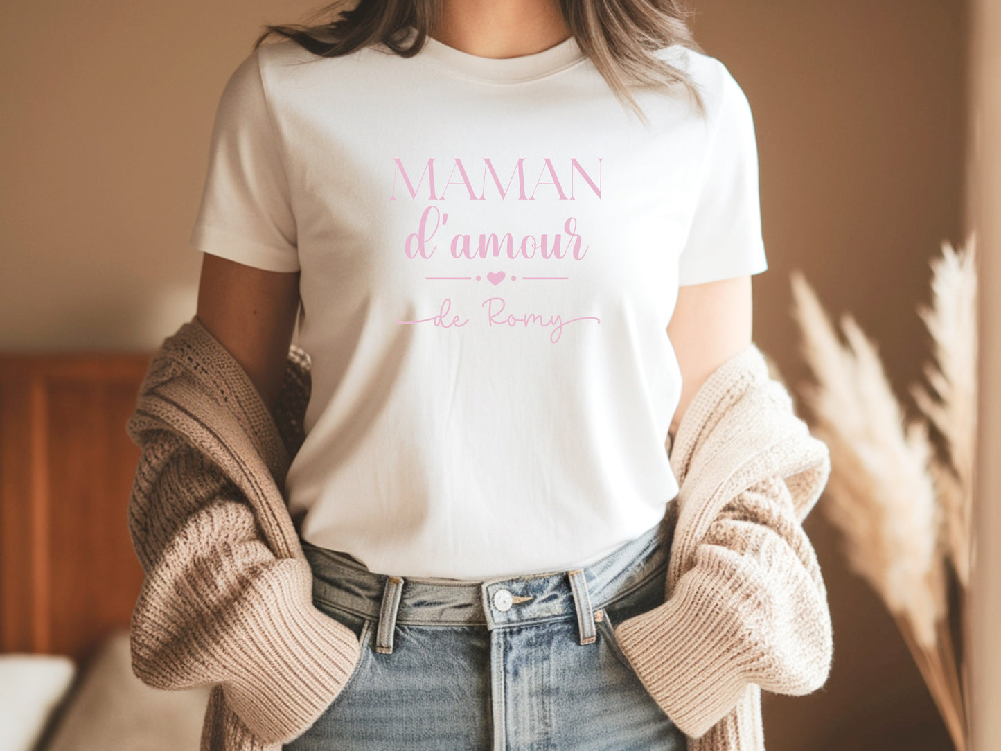 T-shirt Maman d’amour personnalisé – Prénom(s) – Cadeau maman – Fête des mères – T-shirt femme – Anniversaire