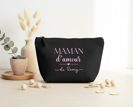Trousse coton Maman d’amour personnalisée – Prénom(s) – Cadeau maman – Fête des mères – Pochette – Anniversaire