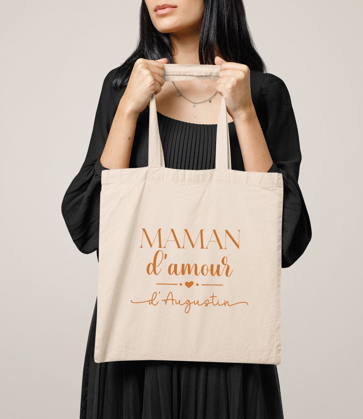 Tote bag Maman d’amour personnalisé – Prénom(s) – Cadeau maman – Fête des mères – Sac en coton – Anniversaire