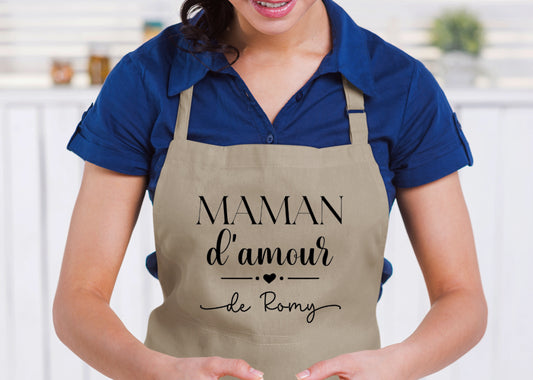 Tablier Maman d’amour personnalisé – Prénom(s) – Cadeau maman – Fête des mères – Tablier cuisine – Anniversaire