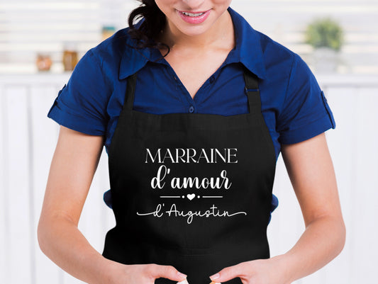 Tablier Marraine d’amour personnalisé – Prénom filleul(e) – Cadeau marraine – Baptême – Tablier cuisine – Anniversaire