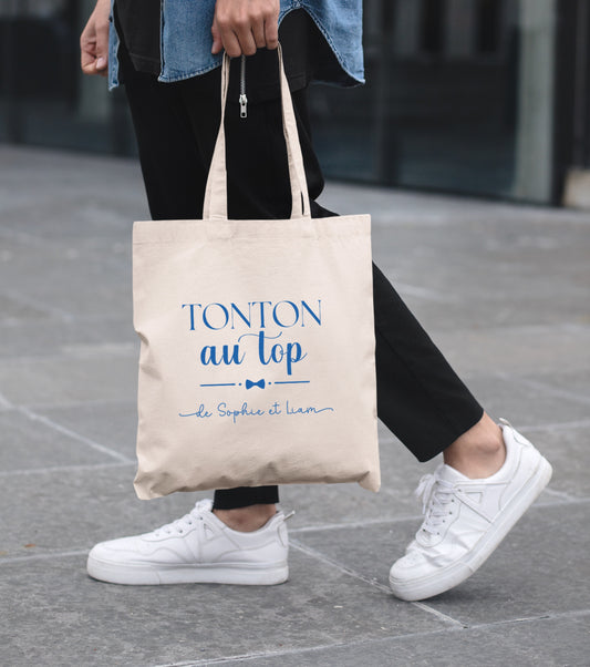 Tote bag personnalisé, Tote bag Tonton au top, Cadeau Tonton original,
