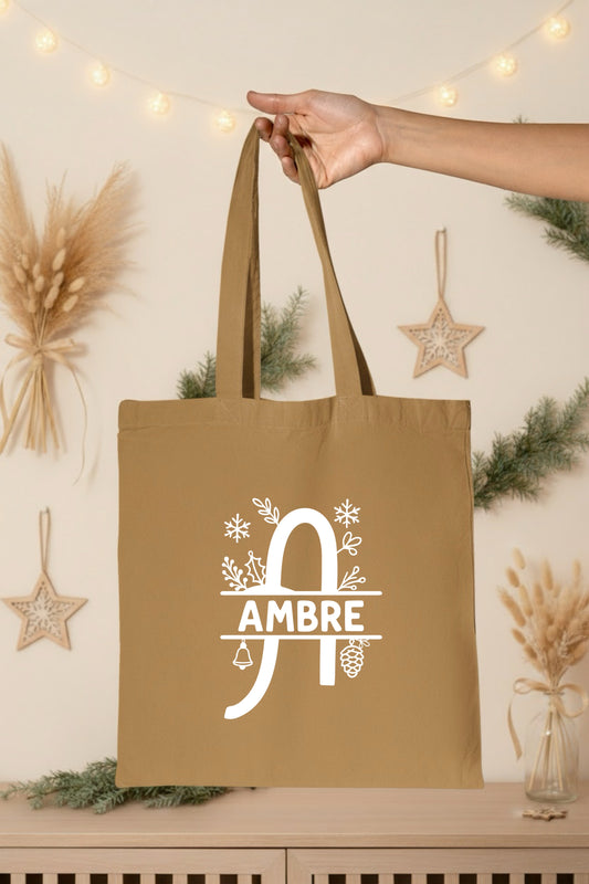 Tote Bag Noël personnalisé, Tote bag prénom, Cadeau noël