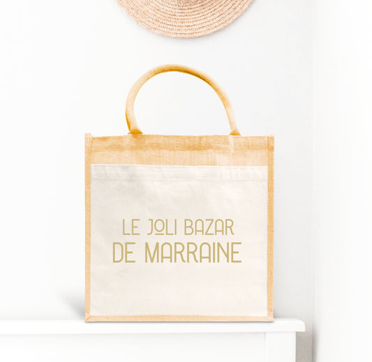 Sac cabas jute coton Cadeau maman, Le Joli Bazar de Maman, Sac en jute personnalisé, Cadeau anniversaire femme, Sac de plage maman