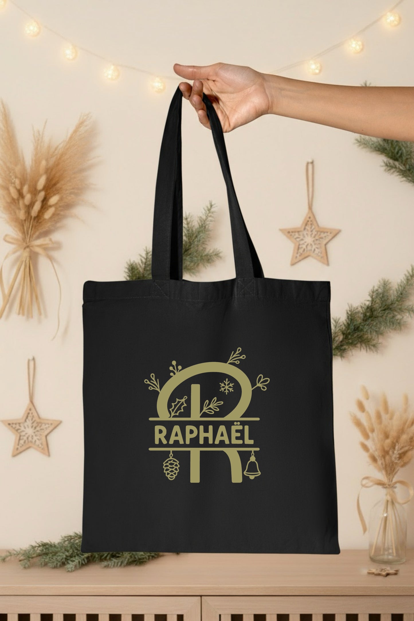 Tote Bag Noël personnalisé, Tote bag prénom, Cadeau noël