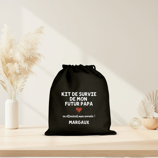 Pochon annonce grossesse “kit de survie de mon futur papa” personnalisé – Cadeau futur papa – Révélation bébé