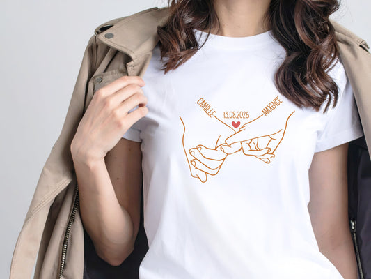 T-shirt Personnalisé Prénoms Date, Cadeau Mariage, Cadeau Fiançailles, Cadeau Couple, Homme Femme