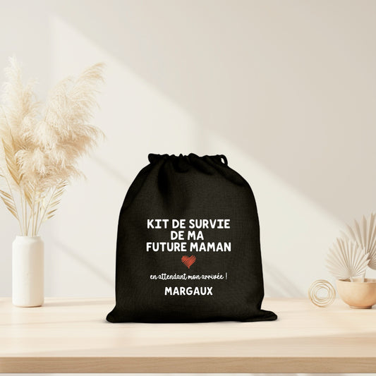 Pochon annonce grossesse “kit de survie de ma future maman” personnalisé – Cadeau future maman – Révélation bébé