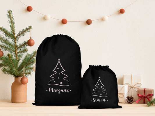Sac cadeau Noël, Hotte de Noël personnalisée, Emballage Noël, Pochon Noël personnalisé