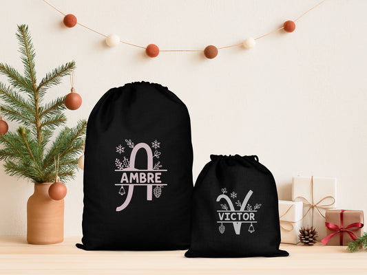 Sac cadeau Noël, Hotte de Noël personnalisée, Emballage Noël, Pochon Noël personnalisé