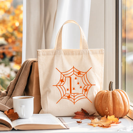 Sac Halloween personnalisé avec initiale, toile d'araignée, sac à bonbons enfant