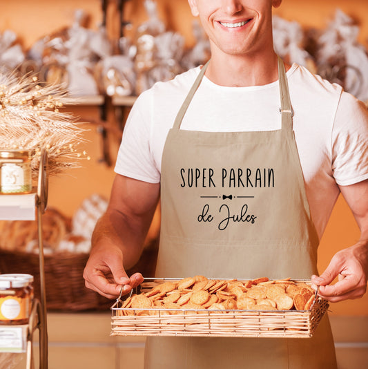 Tablier Super Parrain Personnalisé, Prénoms Filleuls, Cadeau cuisine, Cadeau Parrain