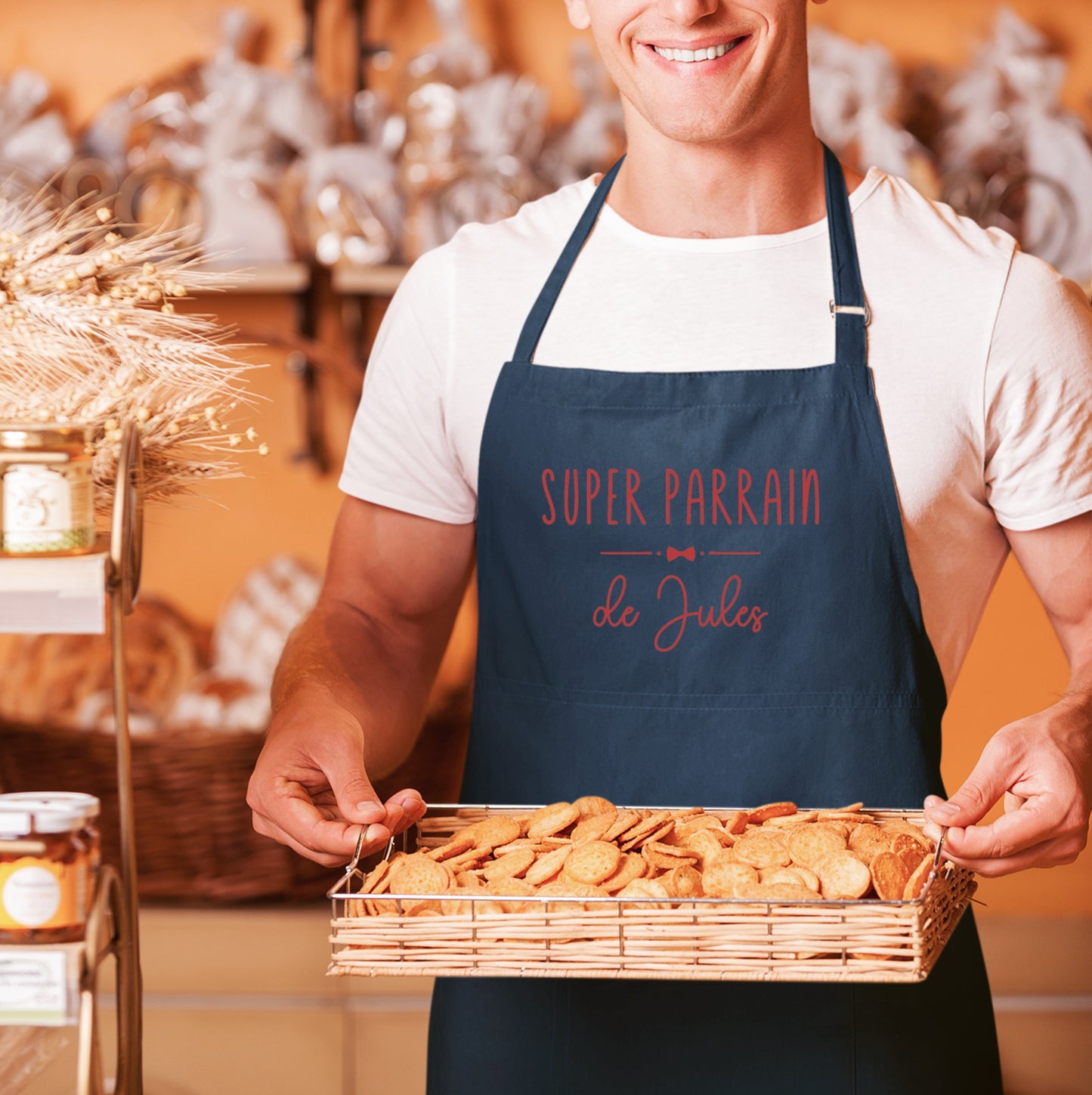 Tablier Super Parrain Personnalisé, Prénoms Filleuls, Cadeau cuisine, Cadeau Parrain