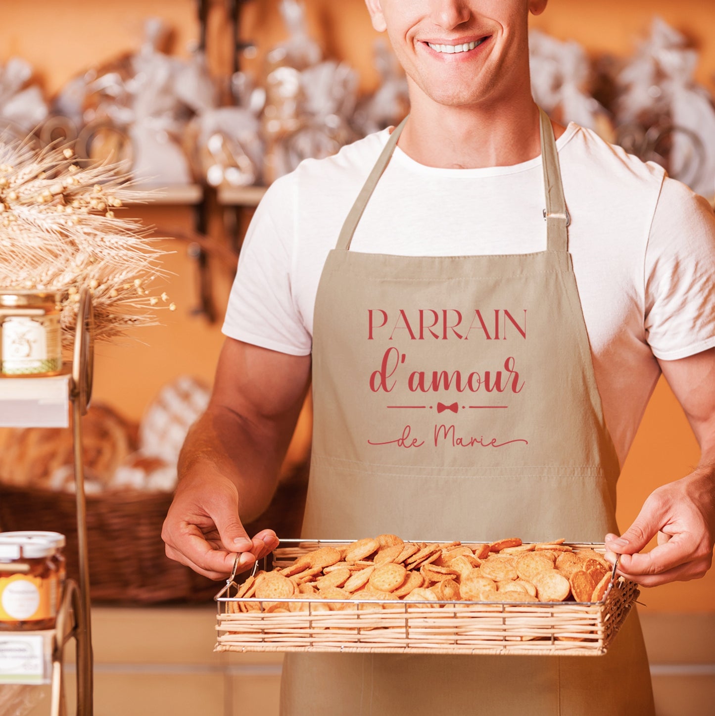 Tablier Parrain d'Amour Personnalisé, Prénoms Filleuls, Cadeau cuisine, Annonce Parrain