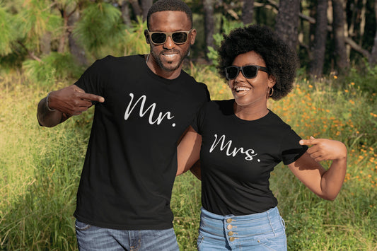T-shirt de couple assorti Mr et Mme, T-shirt mariage, cadeau saint valentin