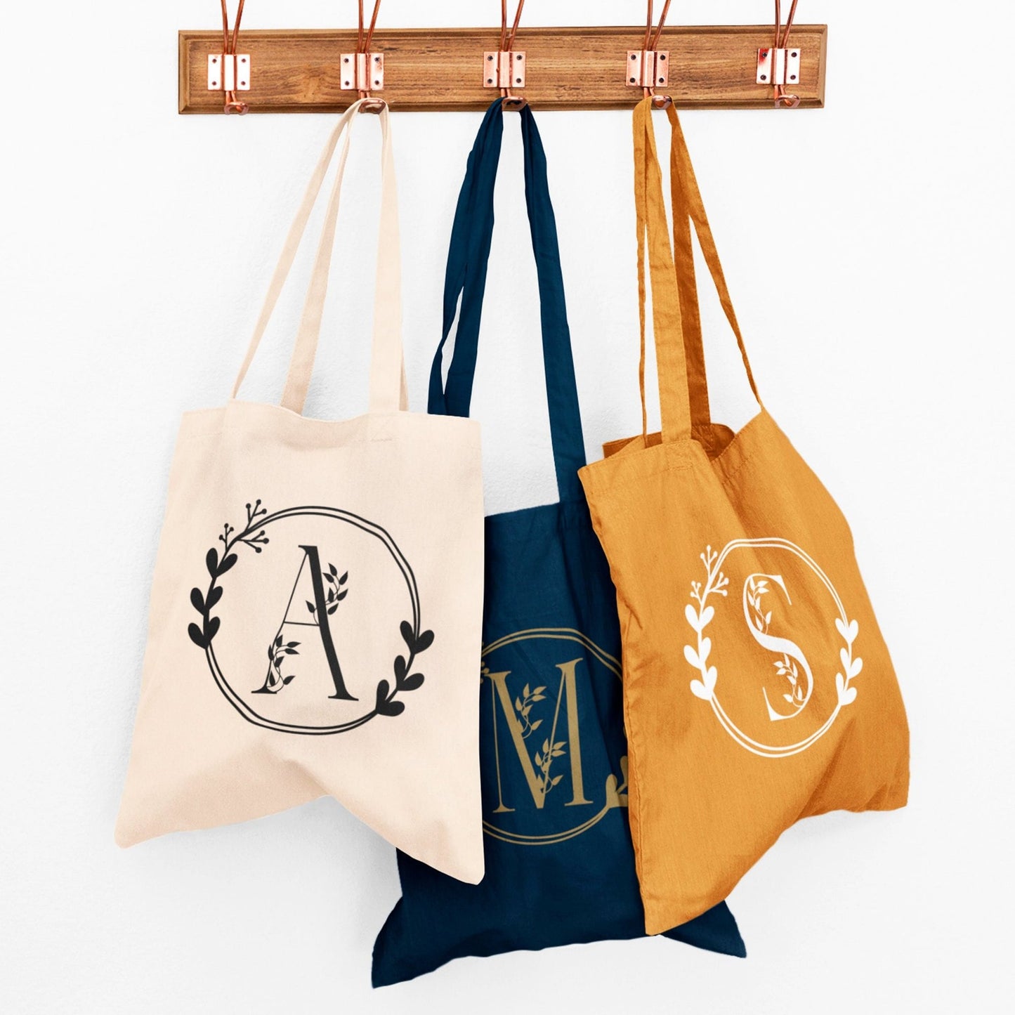 Tote Bag Femme Lettre Florale Personnalisé en coton, Sac toile Cabas, Sac fourre-tout, Tote bag graphique