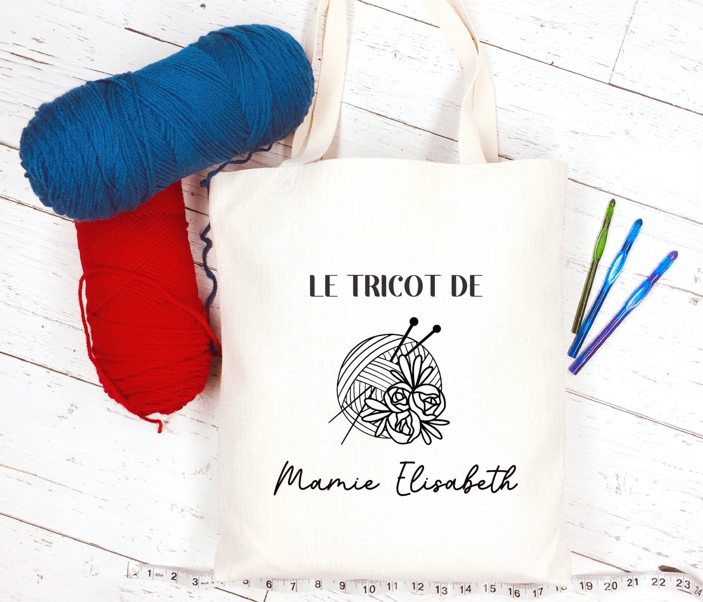 Sac en toile personnalisable, Cadeau mamie personnalisé, Sac à tricot, Fêtes des grand mères