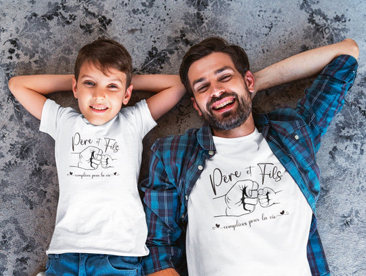Duo T-Shirt Père Fils Assorti - Ensemble Tee-Shirt Adulte Enfant Personnalisé