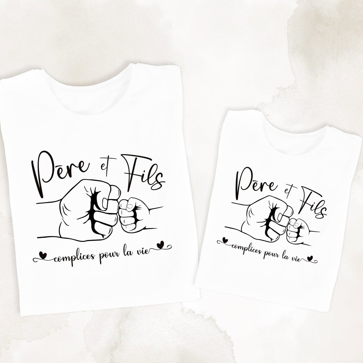 Duo T-Shirt Père Fils Assorti - Ensemble Tee-Shirt Adulte Enfant Personnalisé