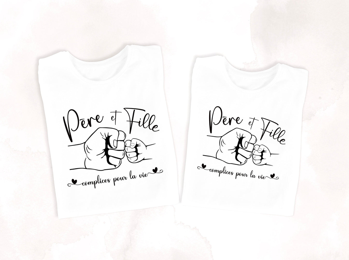 Duo T-Shirt Père Fille Assorti - Ensemble Tee-Shirt Adulte Enfant Personnalisé