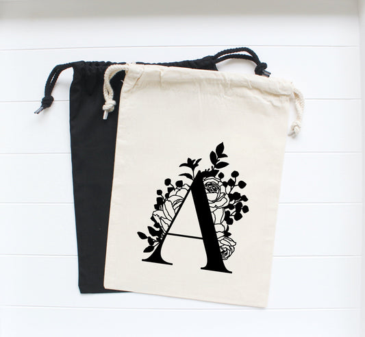 Pochon Monogramme Florale, pochette initiale personnalisée, Idée cadeau maman personnalisé