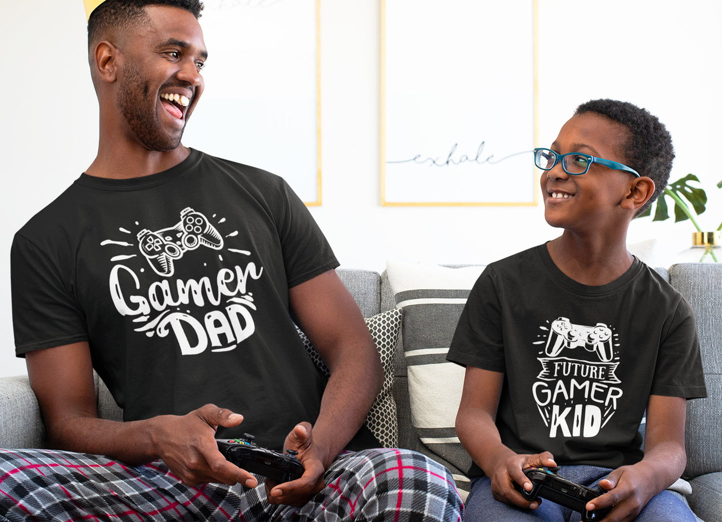 T-shirt personnalisé papa, Gamer Dad Gamer Kid, Ensemble Tee-Shirt Adulte Enfant Personnalisé, Idée cadeau papa