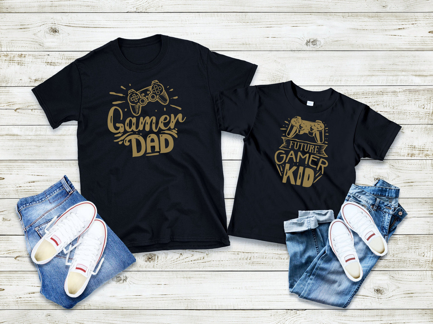 T-shirt personnalisé papa, Gamer Dad Gamer Kid, Ensemble Tee-Shirt Adulte Enfant Personnalisé, Idée cadeau papa