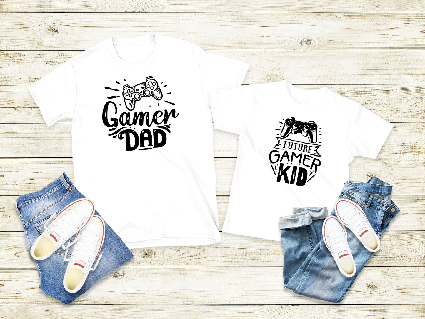 T-shirt personnalisé papa, Gamer Dad Gamer Kid, Ensemble Tee-Shirt Adulte Enfant Personnalisé, Idée cadeau papa