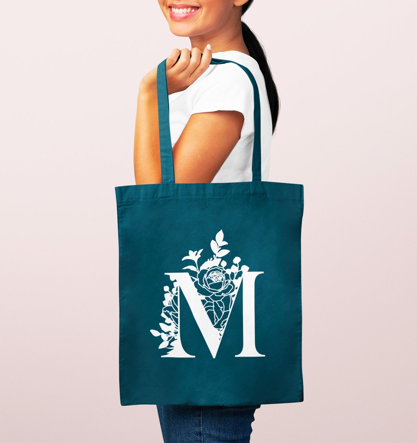 Tote Bag Femme Lettre Florale Personnalisé, Sac toile Cabas, Sac fourre-tout, tote bag cadeau femme, tote bag graphique, cadeau femme