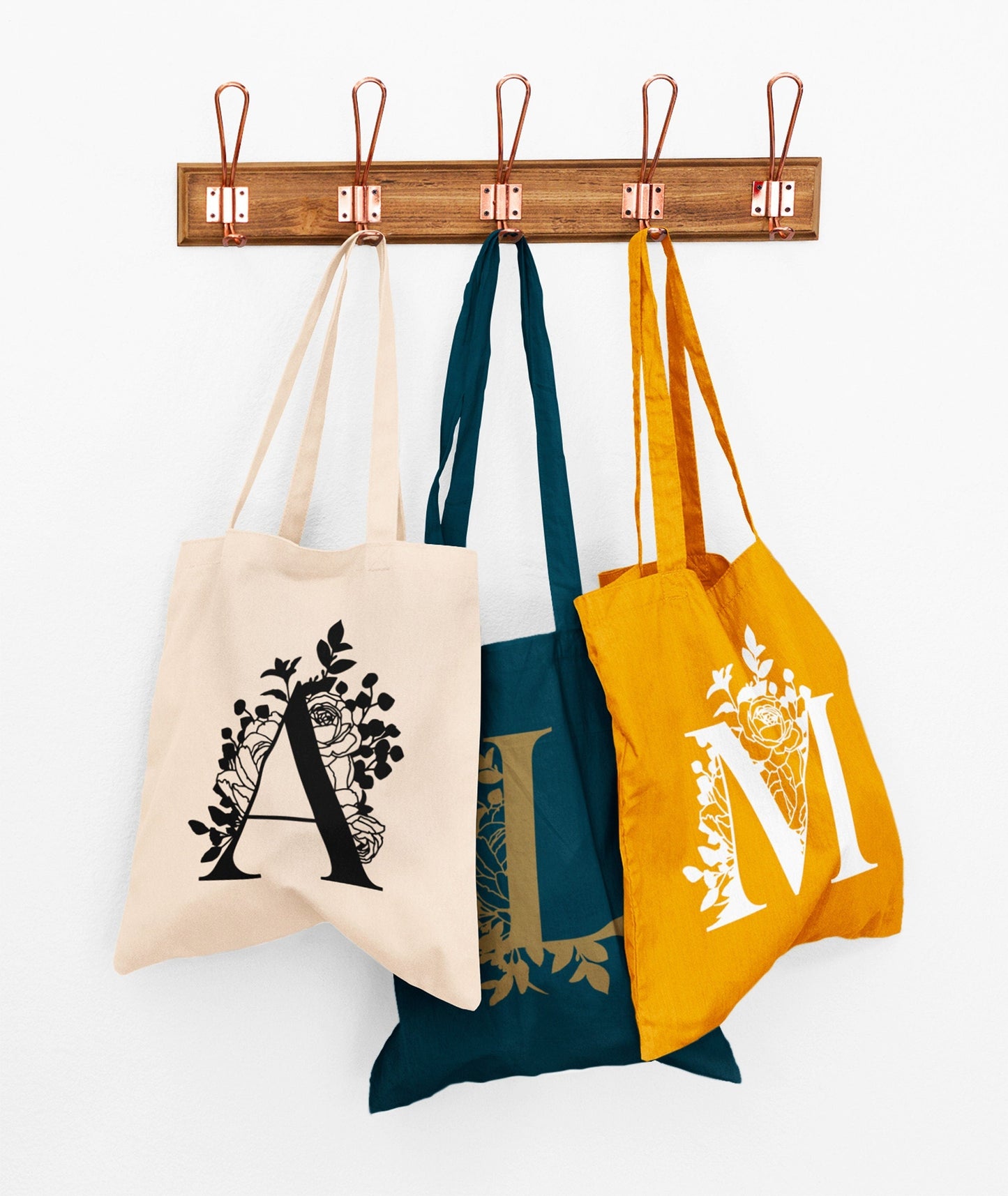Tote Bag Femme Lettre Florale Personnalisé, Sac toile Cabas, Sac fourre-tout, tote bag cadeau femme, tote bag graphique, cadeau femme