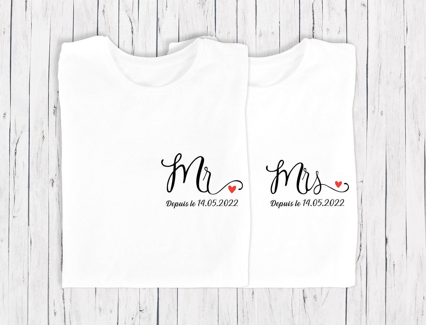 T-shirt de couple assorti Mr et Mme, T-shirt couple mariage
