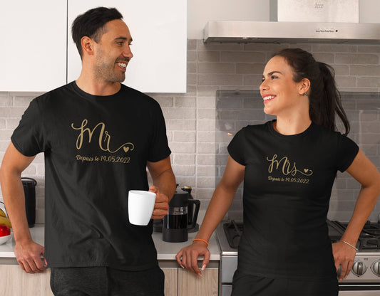 T-shirt de couple assorti Mr et Mme, T-shirt couple mariage