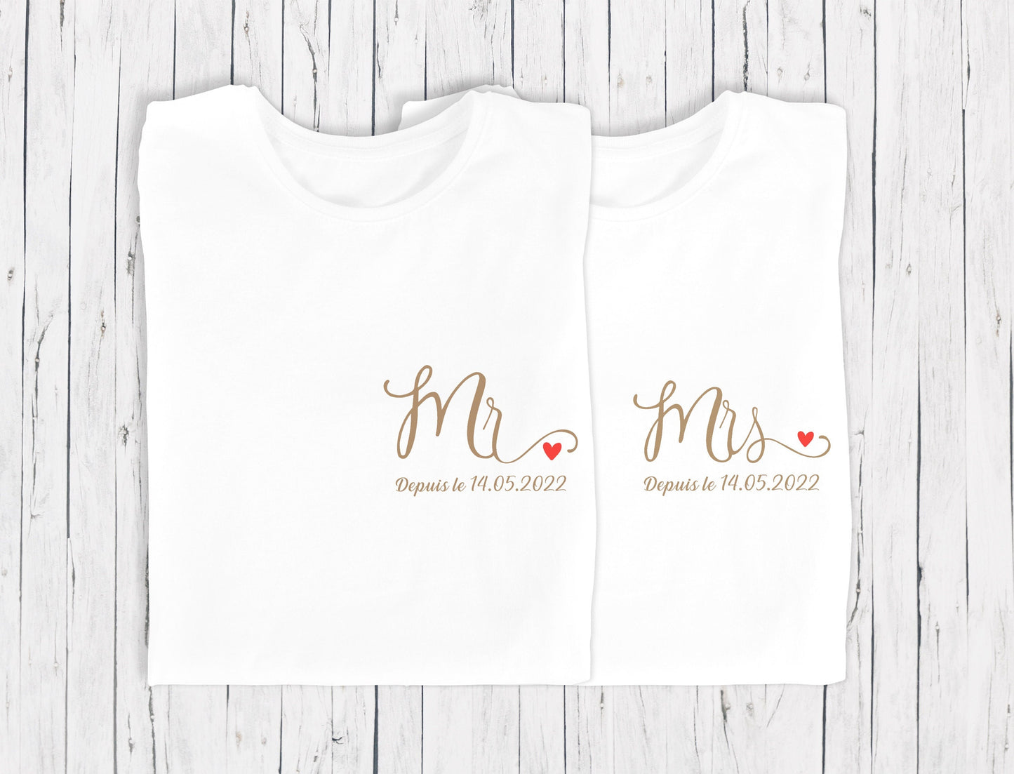 T-shirt de couple assorti Mr et Mme, T-shirt couple mariage