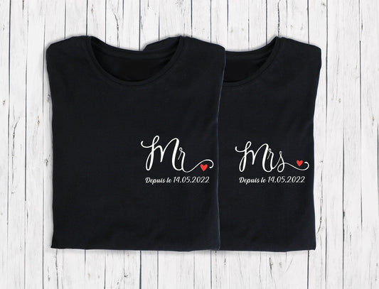 T-shirt de couple assorti Mr et Mme, T-shirt couple mariage