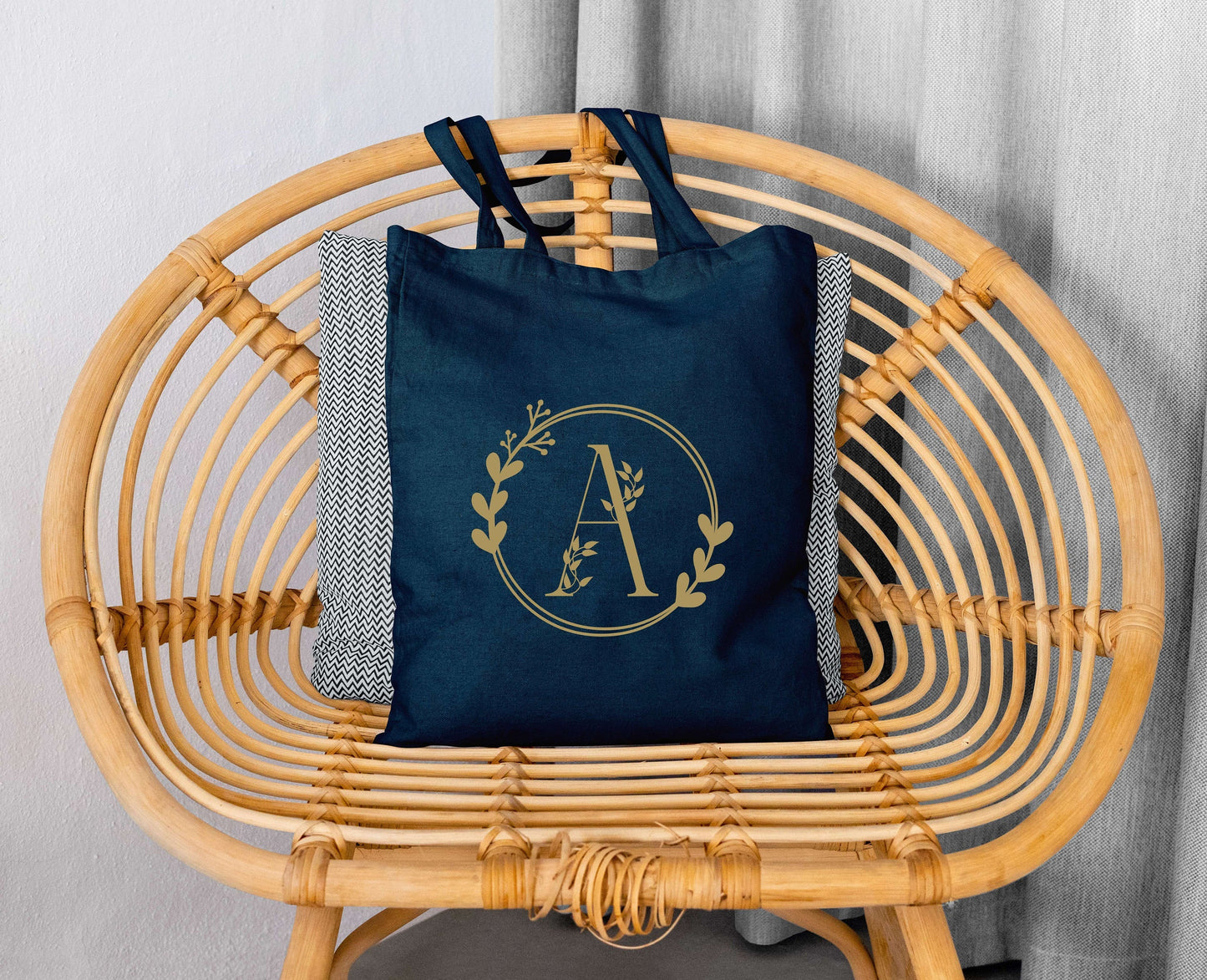 Tote Bag Femme Lettre Florale Personnalisé en coton, Sac toile Cabas, Sac fourre-tout, Tote bag graphique