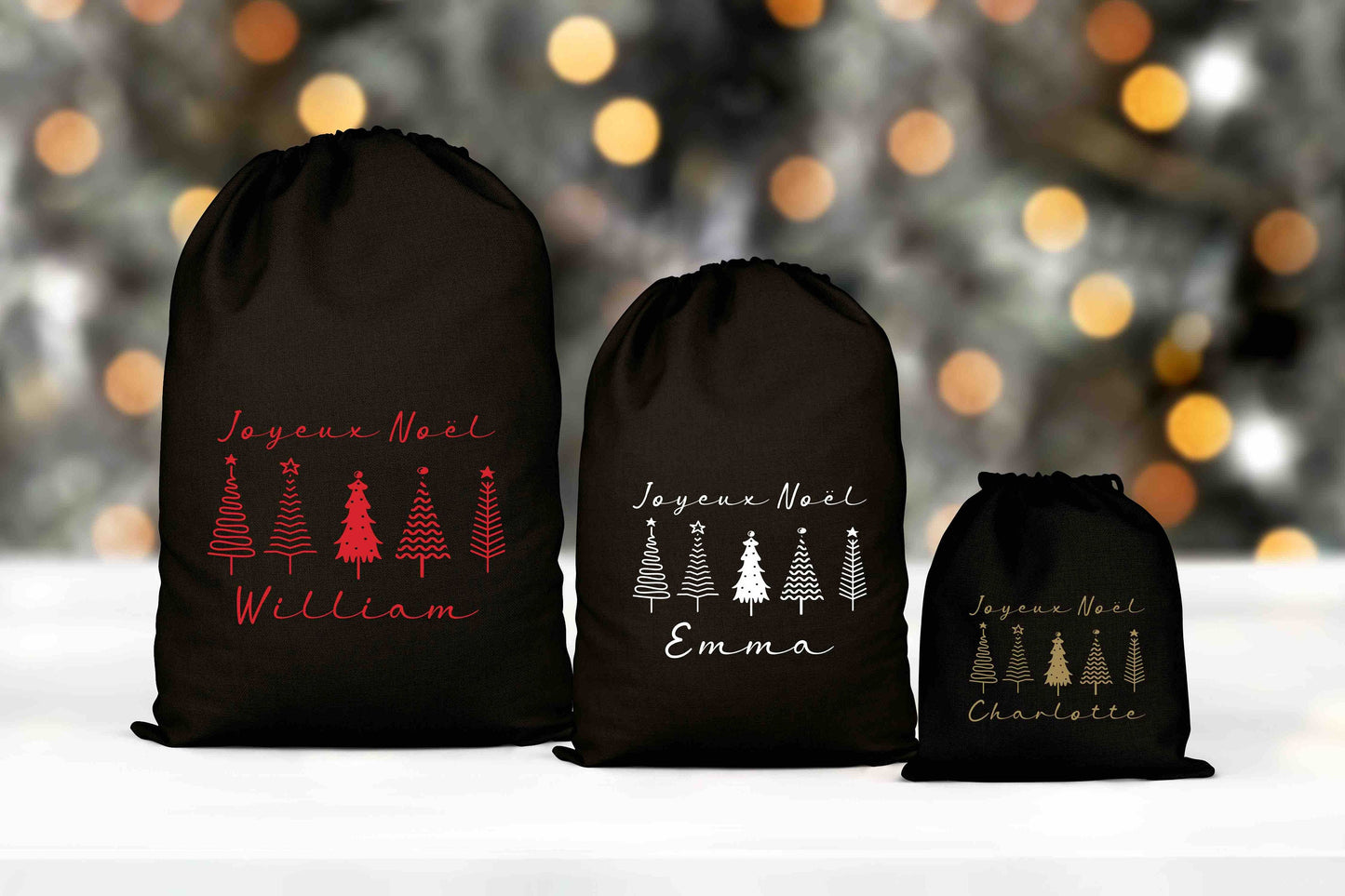 Sac cadeau Noël, Hotte de Noël personnalisée, Emballage Noël, Pochon Noël personnalisé