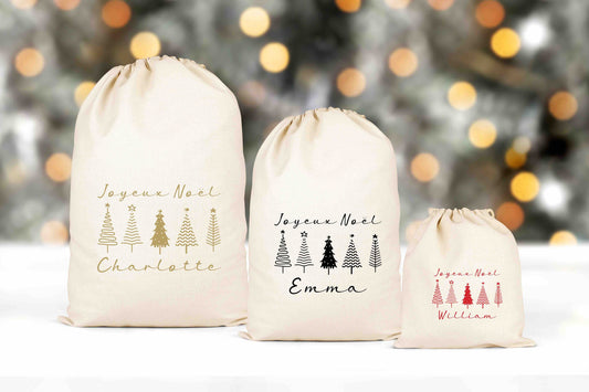Sac cadeau Noël, Hotte de Noël personnalisée, Emballage Noël, Pochon Noël personnalisé