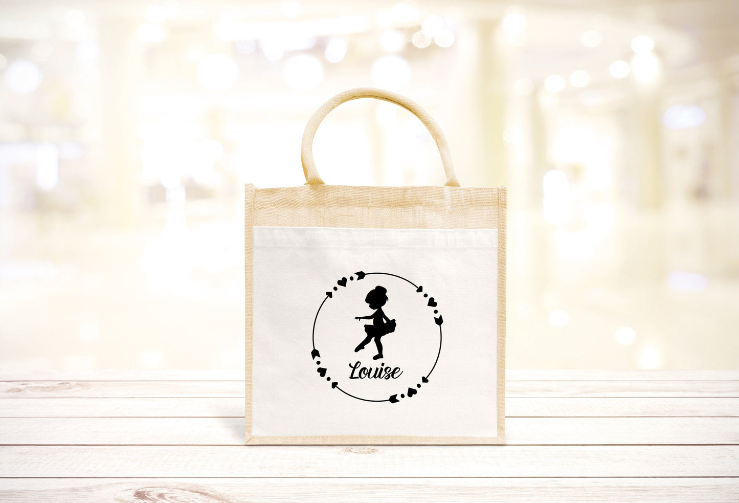 Sac Cabas toile et jute enfant personnalisé, Cadeau enfant prénom, Cadeau anniversaire fille, Sac enfant ballerine