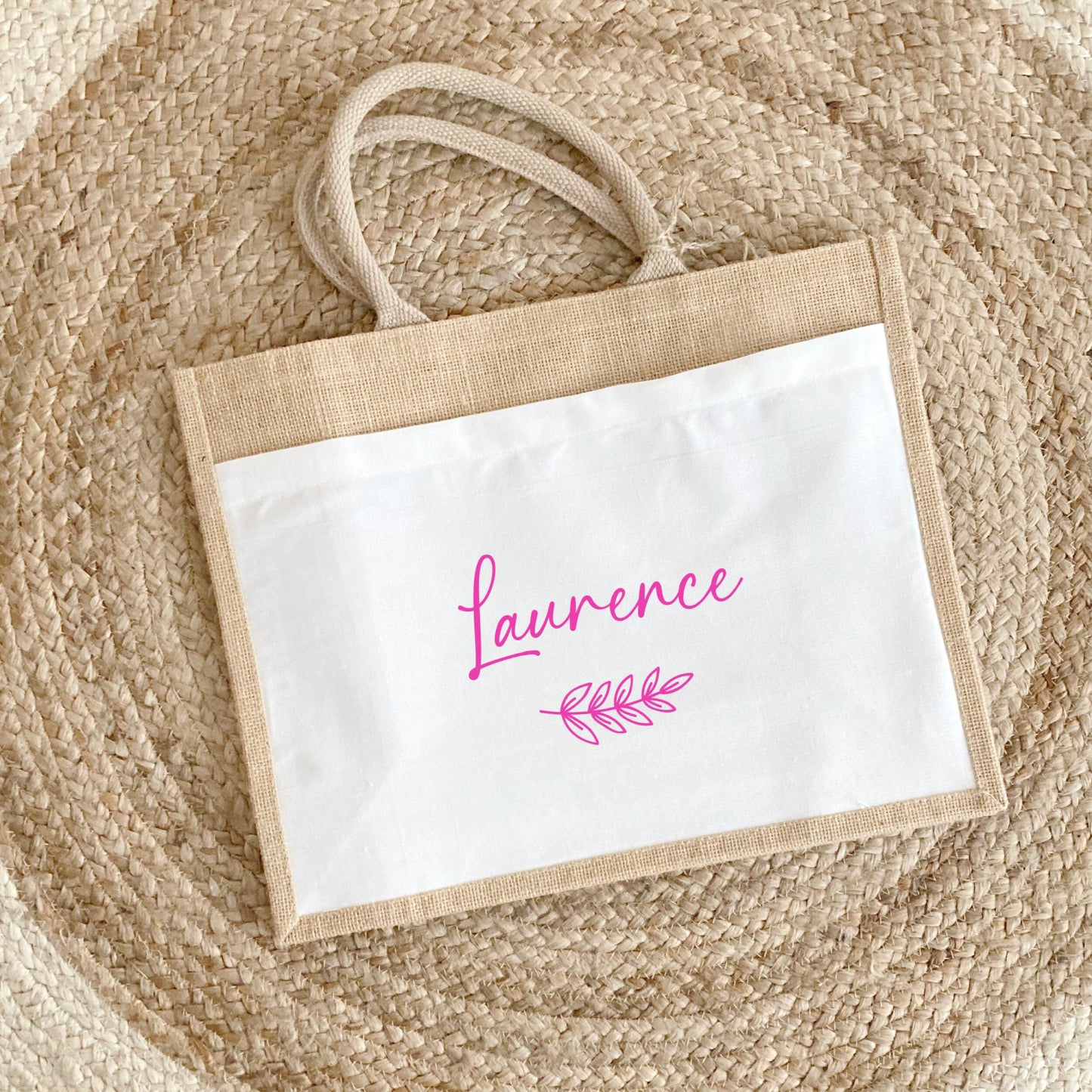 Sac prénom en jute et coton personnalisé, sac cabas personnalisé, Cabas en toile de jute, Sac personnalisé, Cadeau femme personnalisé