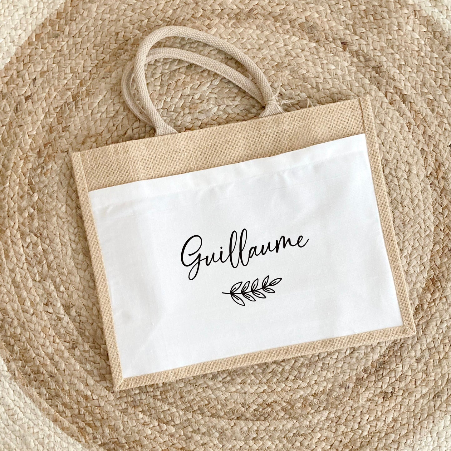 Sac prénom en jute et coton personnalisé, sac cabas personnalisé, Cabas en toile de jute, Sac personnalisé, Cadeau femme personnalisé