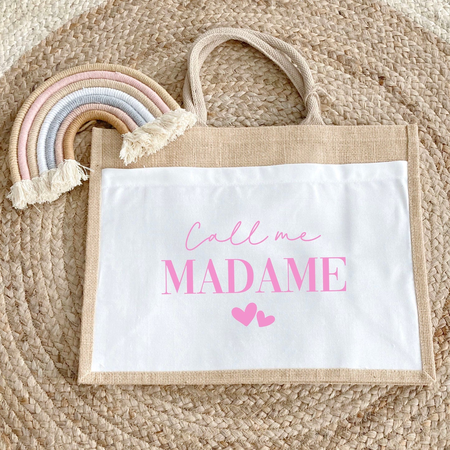 Sac en jute et coton personnalisé mariage, Sac fourre-tout Appelez moi madame, Sac evjf, Sac de la mariée, Cabas personnalisé mariage
