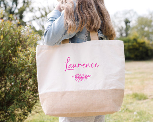 Sac en jute et coton personnalisé, sac cabas personnalisé, sac XL, grand sac personnalisable, Sac de course, Sac de plage