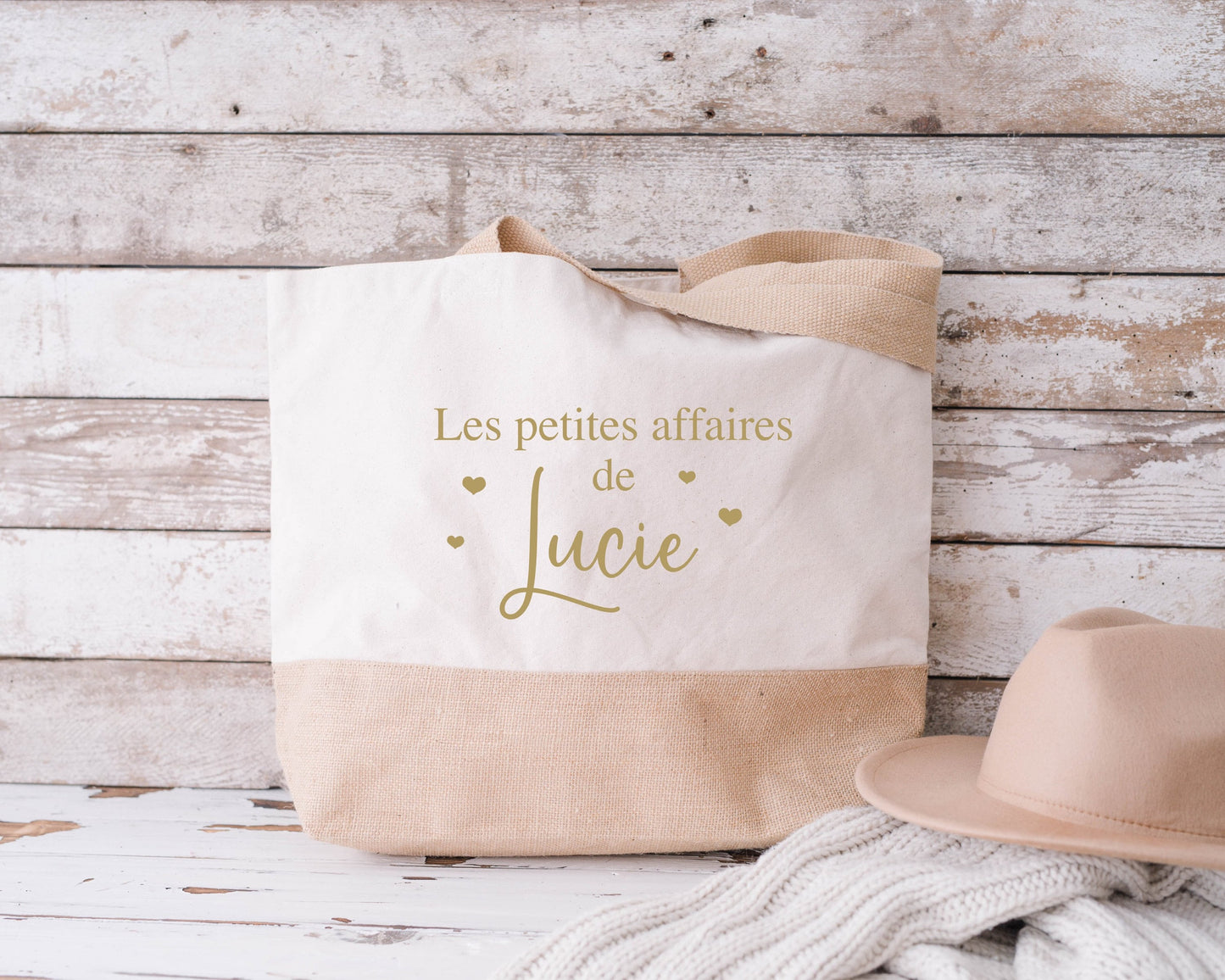 Sac en jute et coton personnalisé, sac cabas personnalisé, sac XL, grand sac personnalisable, Sac de course, Sac de plage