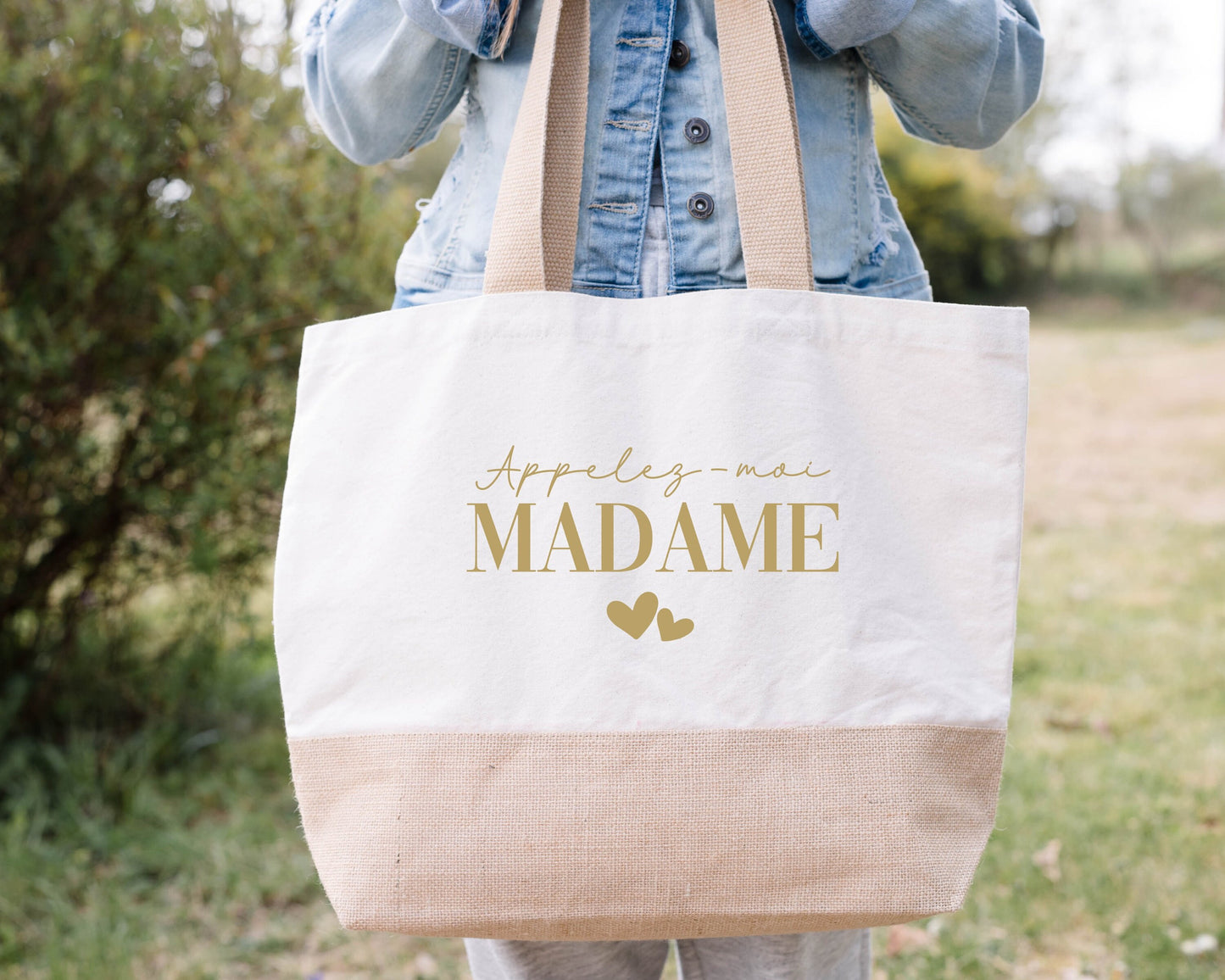 Sac en jute et coton personnalisé mariage, Sac fourre-tout Appelez moi madame, Sac evjf, Sac de la mariée, Cabas personnalisé mariage