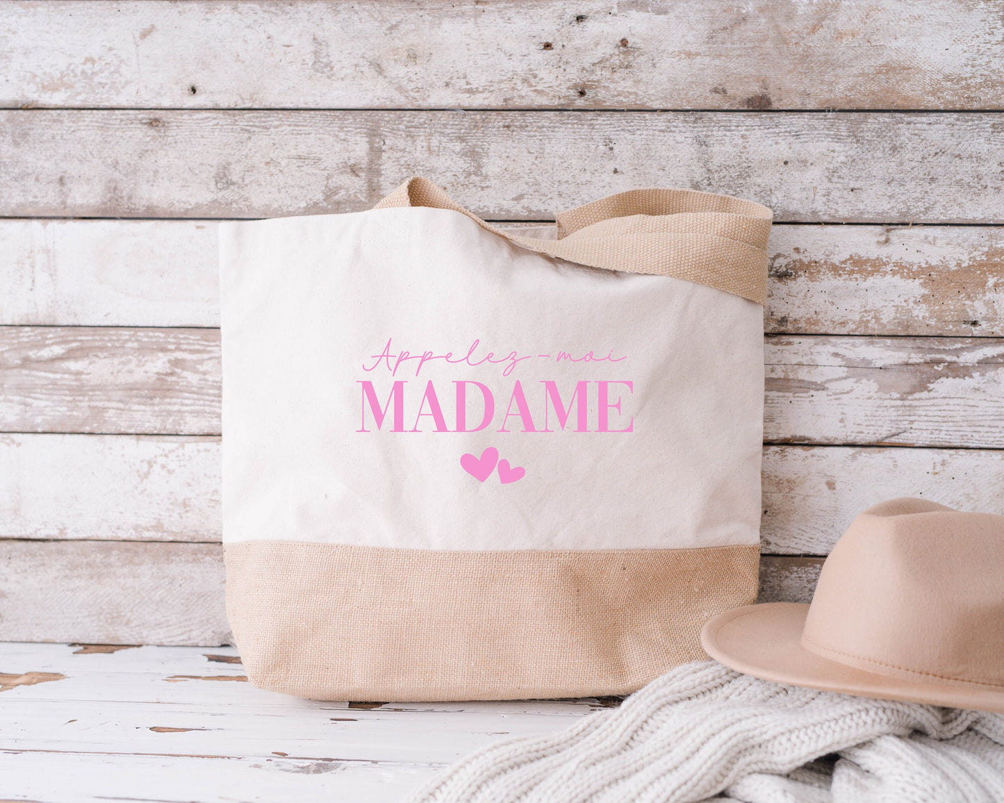 Sac en jute et coton personnalisé mariage, Sac fourre-tout Appelez moi madame, Sac evjf, Sac de la mariée, Cabas personnalisé mariage