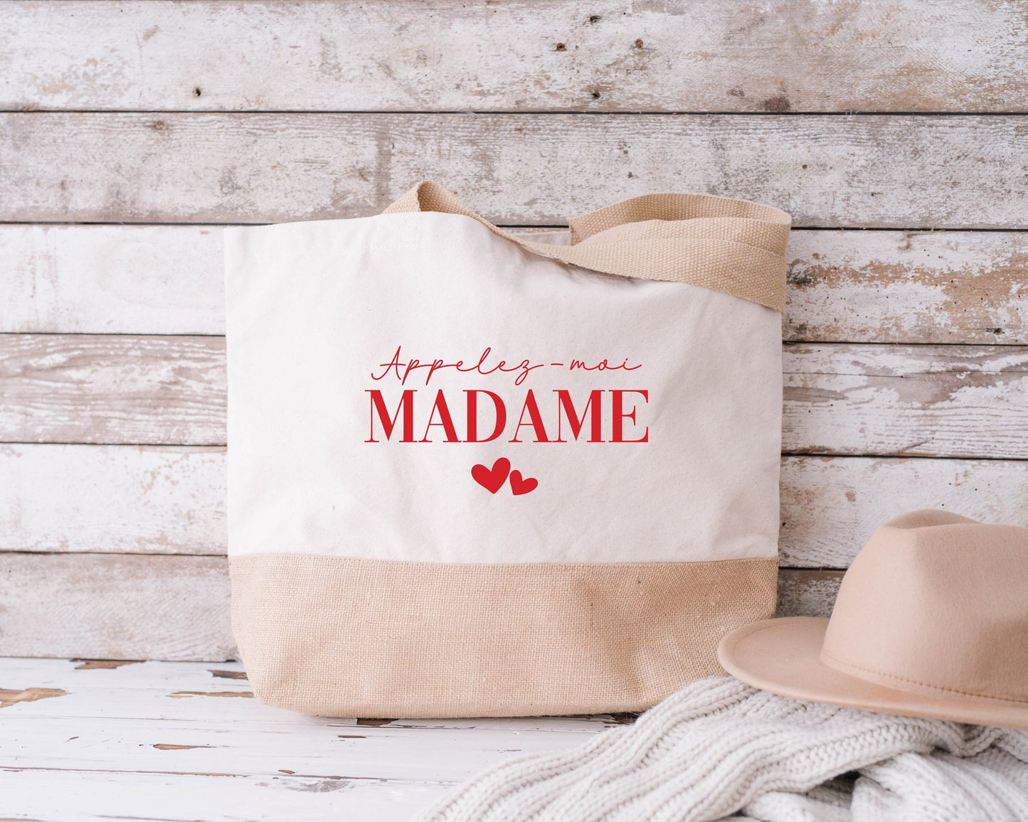 Sac en jute et coton personnalisé mariage, Sac fourre-tout Appelez moi madame, Sac evjf, Sac de la mariée, Cabas personnalisé mariage